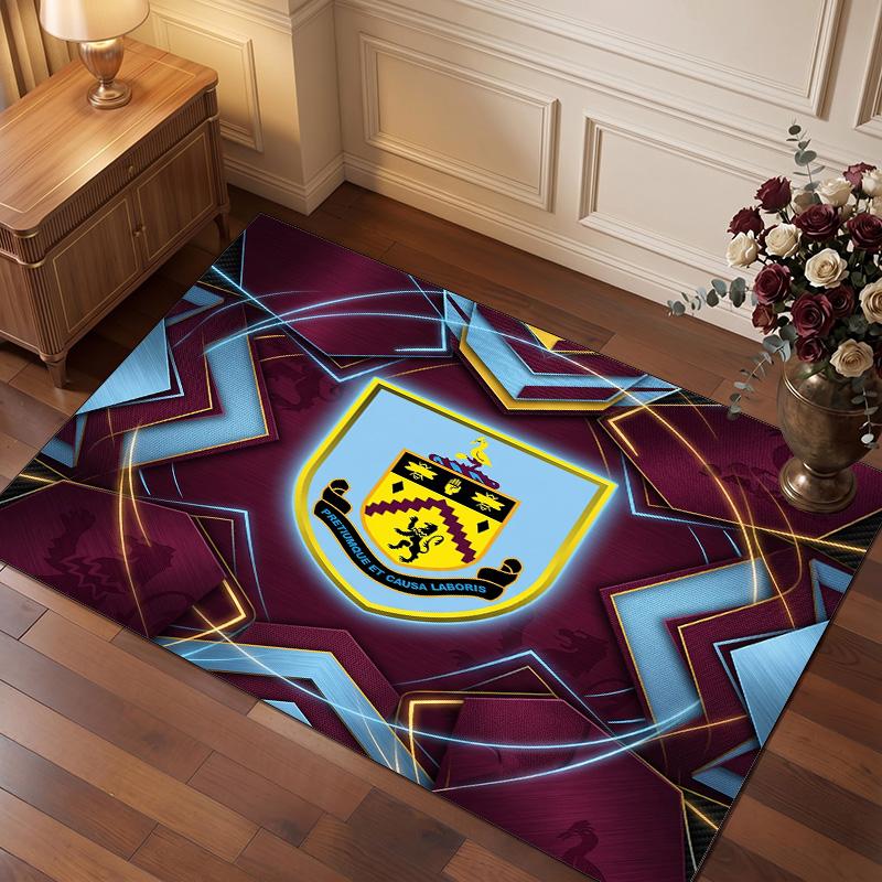 Burnley Football Print Crystal Velvet Rug, Comfortable Water Absorbent Non Slip Indoor Floor Carpet