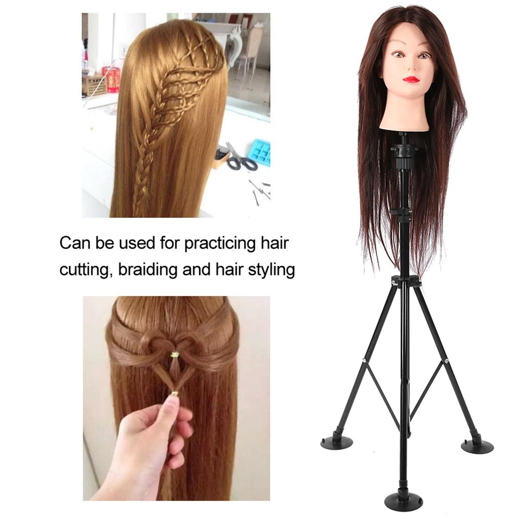 Wig Head Stand Mannequin Tripod Adjustable Hairdressing False Head Mold Stand BracketBlack
