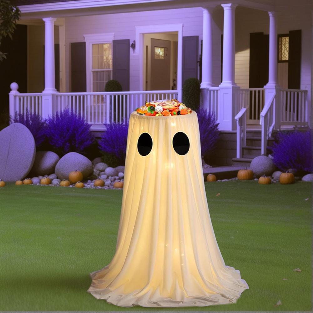 Halloween Glowing Ghost Candy Holder Bowl Ghost Treat Buckets Trick Or Treat Kids Gift Packaging Door Porch Ornaments Decor