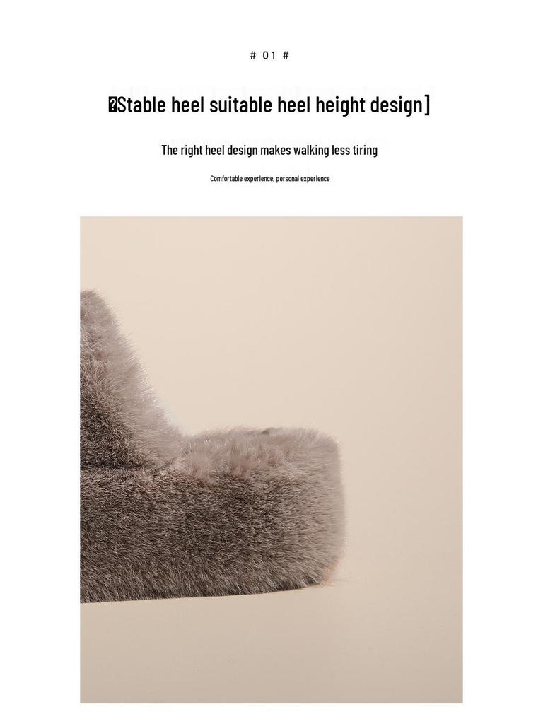 Damen Pelzige Höhenverstärkende Hausschuhe - Herbst/Winter 2023: Doppelriemen, Dicke Sohle, Koreanischer Stil, Plüschbaumwolle, Größe 35-42