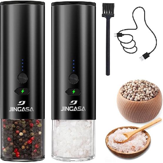 [Upgraded Larger Capacity]Electric Salt and Pepper Grinder Set, USB Rechargeable Automatic Salt and Pepper Shakers Set with Visual Power Reminder,