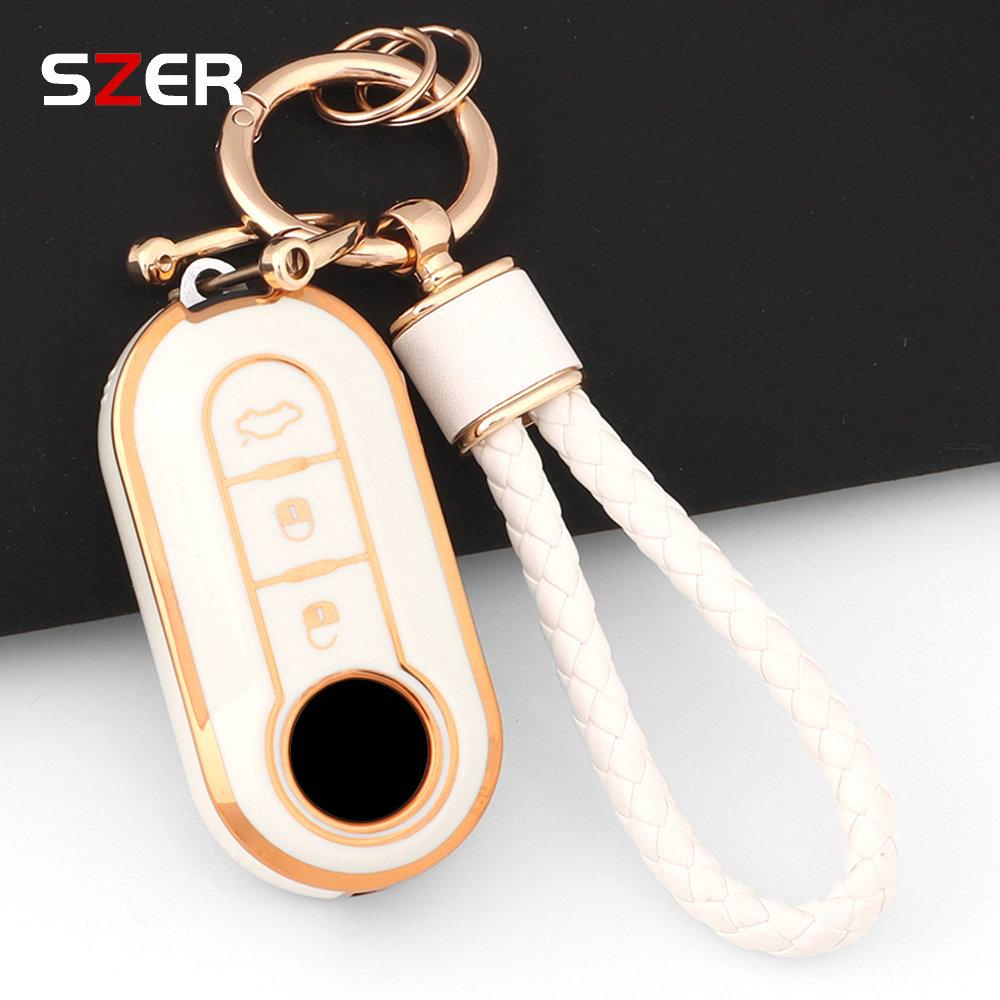 Fashion Tpu Car Key Case Cover Shell For Fiat 500 Ducato Panda 500L Punto Lancia Musa For Citroen Car Keyring Luxury Keychain