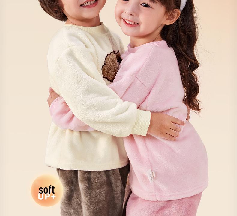 Double-Sided Fleece Autumn/Winter Pajama Set for Girls & Boys - Warm Home Wear for Older Kids