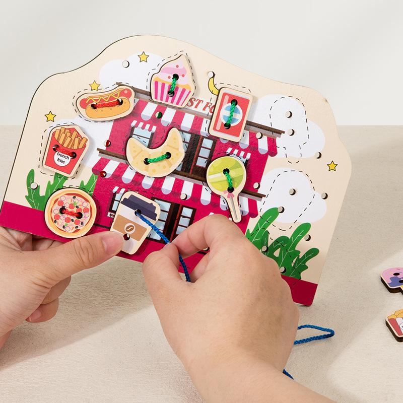 Children'S Wooden Early Education Cartoon Threading Board Animal Beaded Two-In-One Pairing Educational Cute Fun Toy