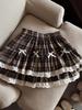 Women's Retro Lace Skirt Brown Sweet Cute Style Skirt Bow Y2k Clothing Summer