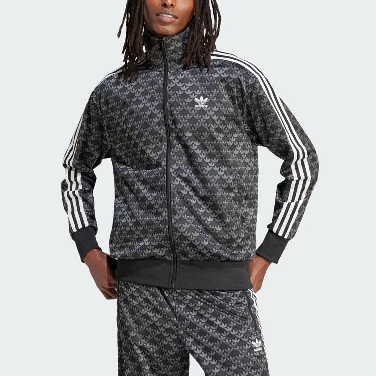 Adidas Originals Football Classic Mono Track Top With Full Print Three-Stripe Color Block Stand Collar Long Sleeve Jacket Men Tops Black IS0218
