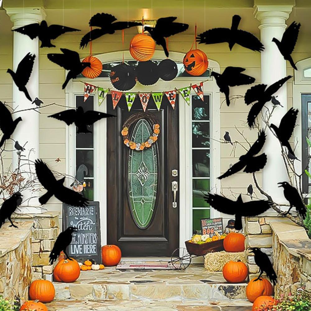 Runtowo 12 sztuk Halloweenowa Czarna Wrona Ozdoba Wisząca, Wiszący Wisiorek DIY, Domowa Dekoracja Halloweenowa Atmosfera Grozy