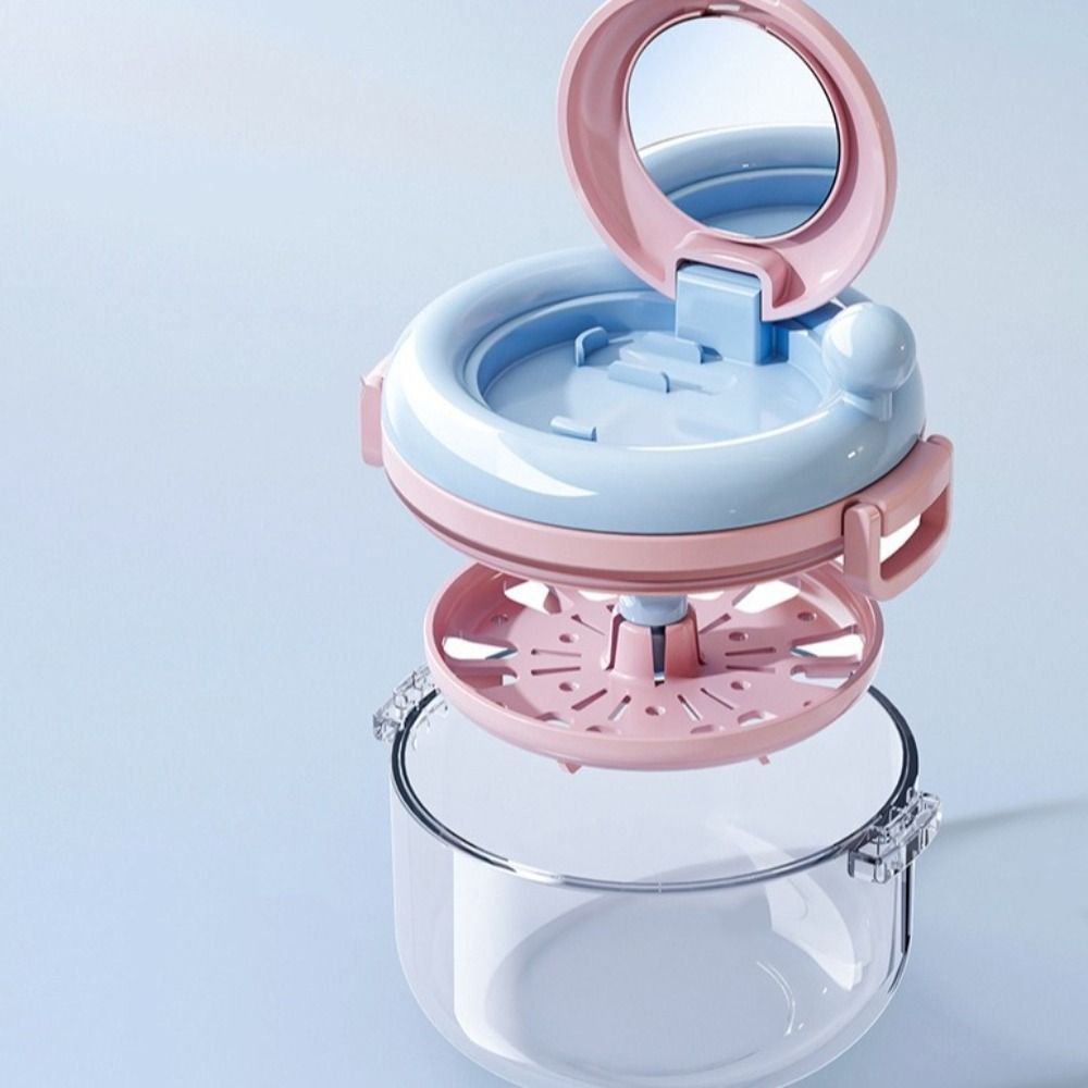 2-in-1 Denture Cleaning Box Hand Cranked Double Layer Orthodontic Retainer Box with Strainer with Mirror Braces Storage Box