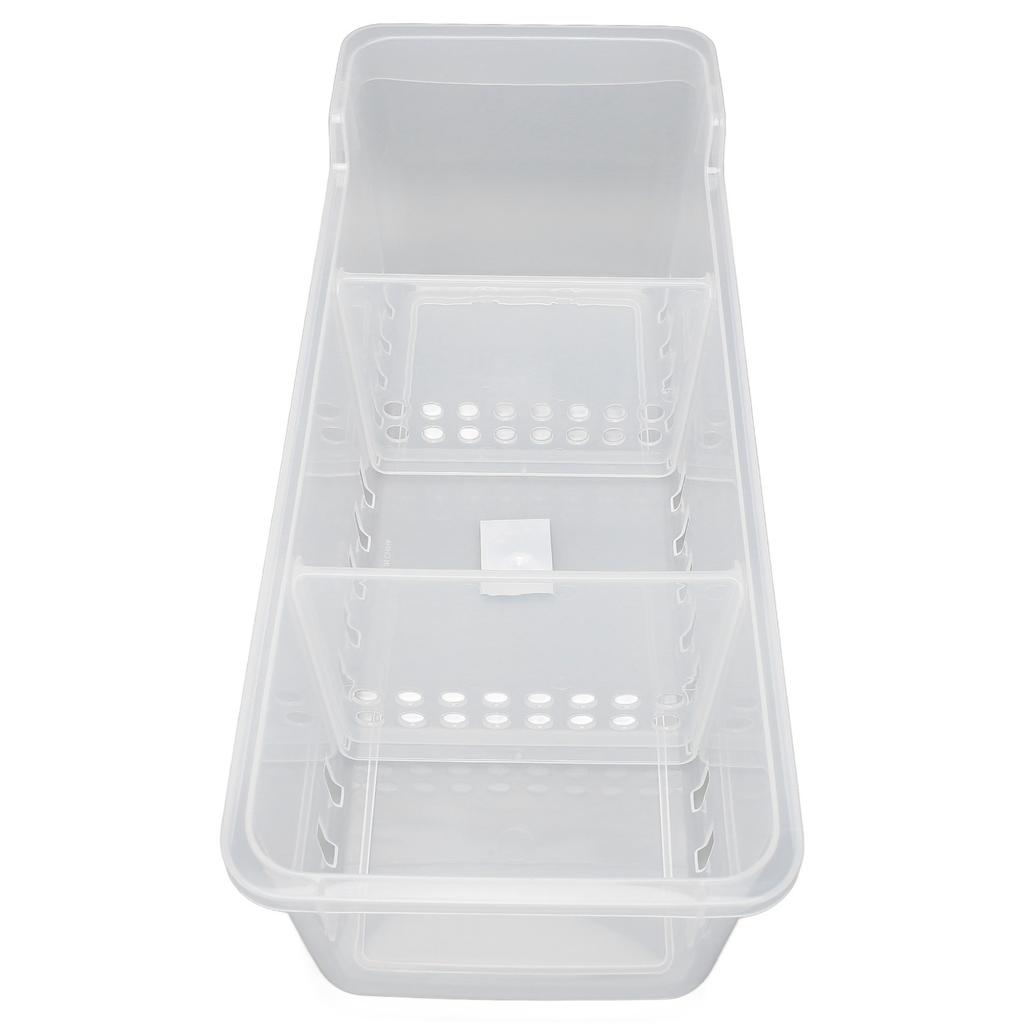 Refrigerator Organizer Bin Clear Storage Bin with 2 Divided Compartments for Kitchen Cabinet OfficeS: 40x16x14.1cm