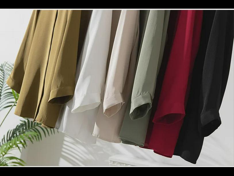 Women's Elegant Silk Commuting Shirt, Solid Color, Three-Quarter Sleeves, Mulberry Silk Top