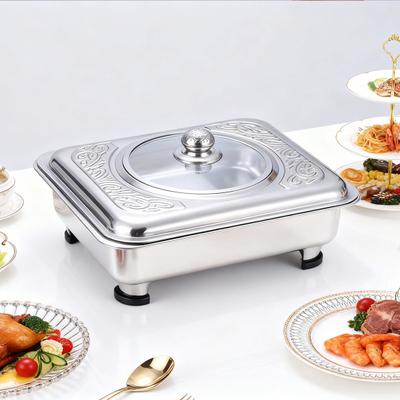 Recipiente Calentador Acero Inoxidable Calentador de Buffet con Tapa de Cristal Patas Desmontables Plato de Cena para Buffets Hoteles Barbacoa al Aire Libre Servicio de Catering