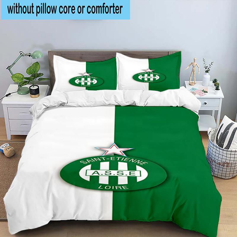 3PCS Green Saint-Etienne Football Bedding Set,Including 1pc Duvet Cover And 2pcs Pillowcases Perfect for Bedroom, Dormitory, Fan Christmas Gift