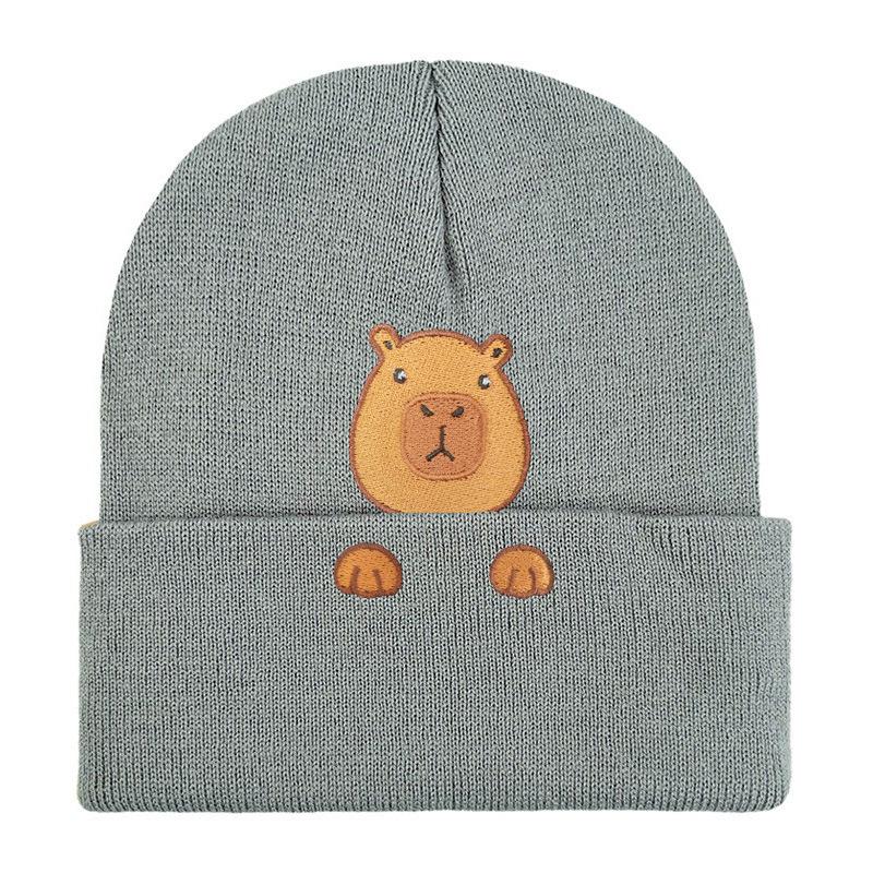 Capybara Embroidered Flower Knitted Hat Versatile Wool Hat Outdoor Cycling Thermal Hat