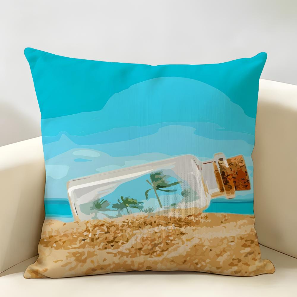 Summer Surfing Ins Art Cushion Cover Natural Linen Organic Fabric DoubleSided Printing Room Sofa Decor Pillow Case