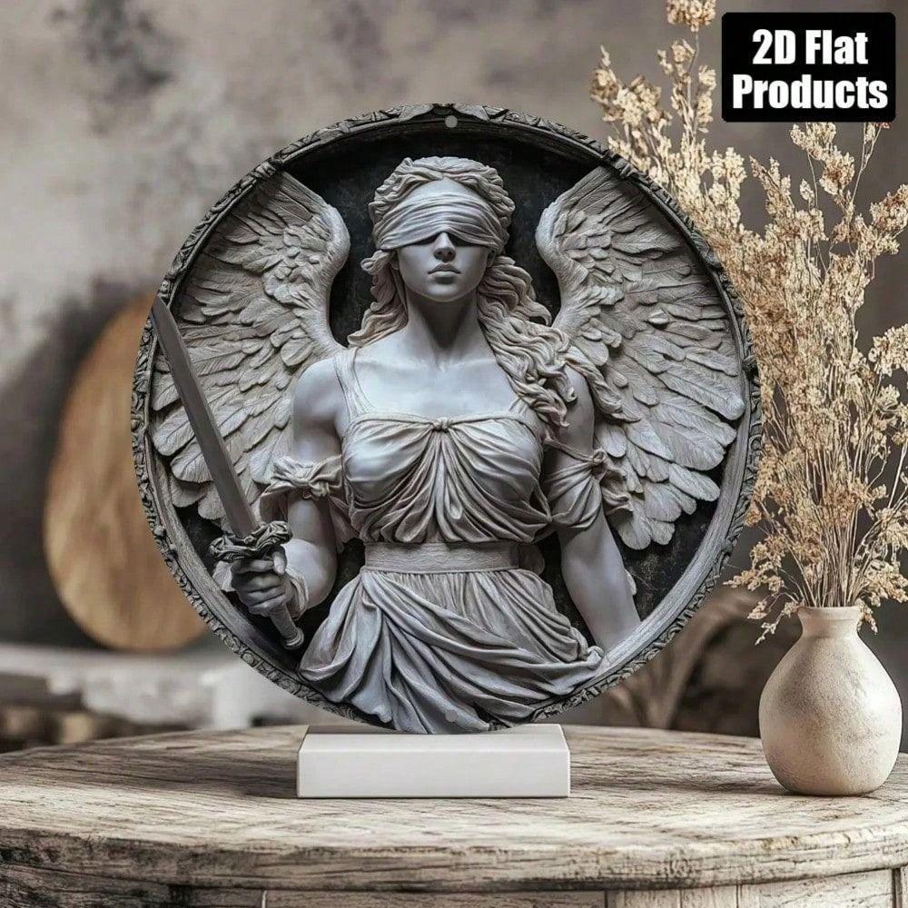 Vintage Metal Wall Art Poster Lady Justice Statue Retro Bar Decor Sign