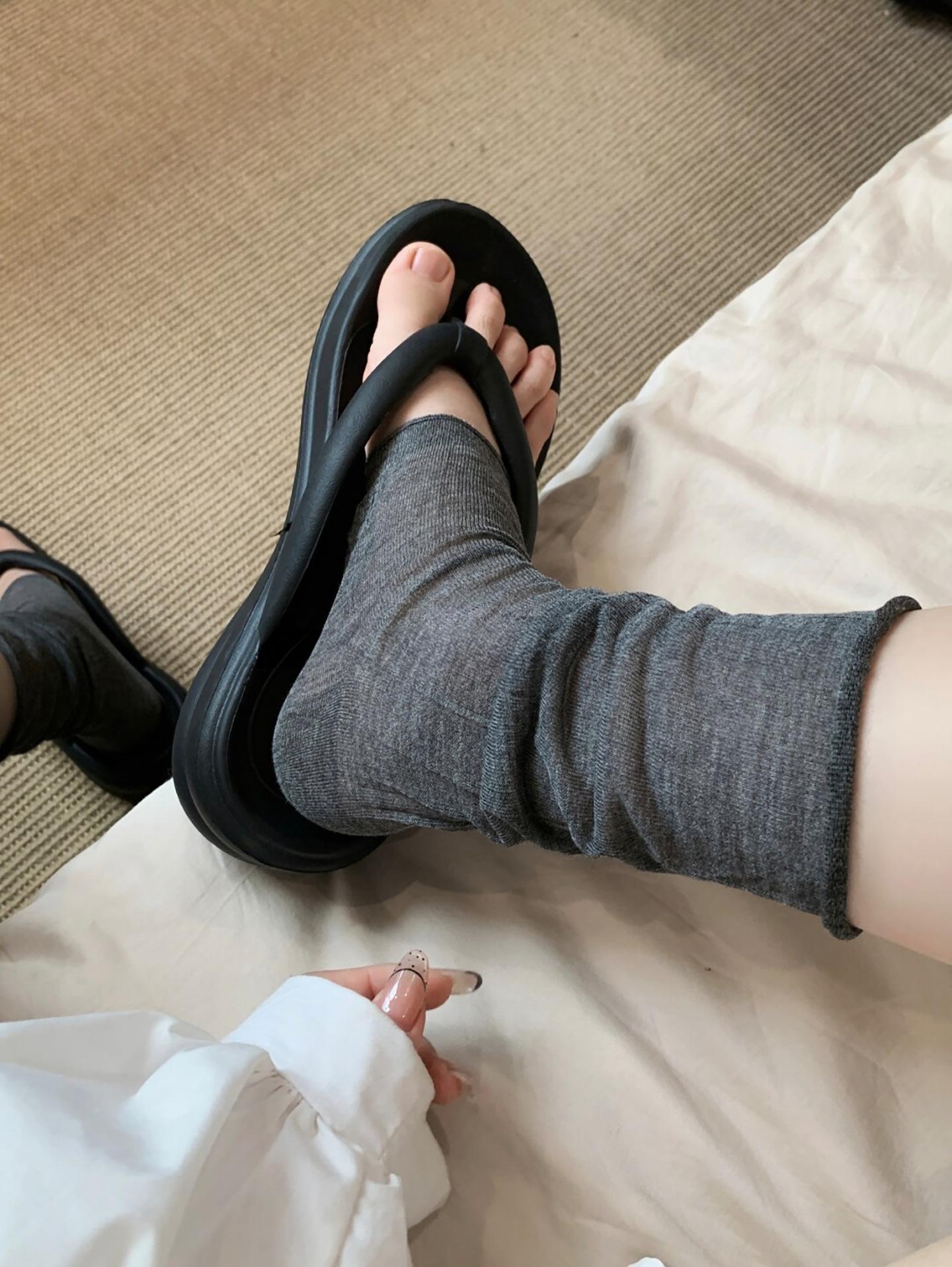 Neue Dünne Lolita Socken Lockere Atmungsaktive Beinstulpen Frühling Und Sommer Dünne Offene Zehen Flip-Flop Socken Sonnenschutz Fußrücken Socken # One Size gray