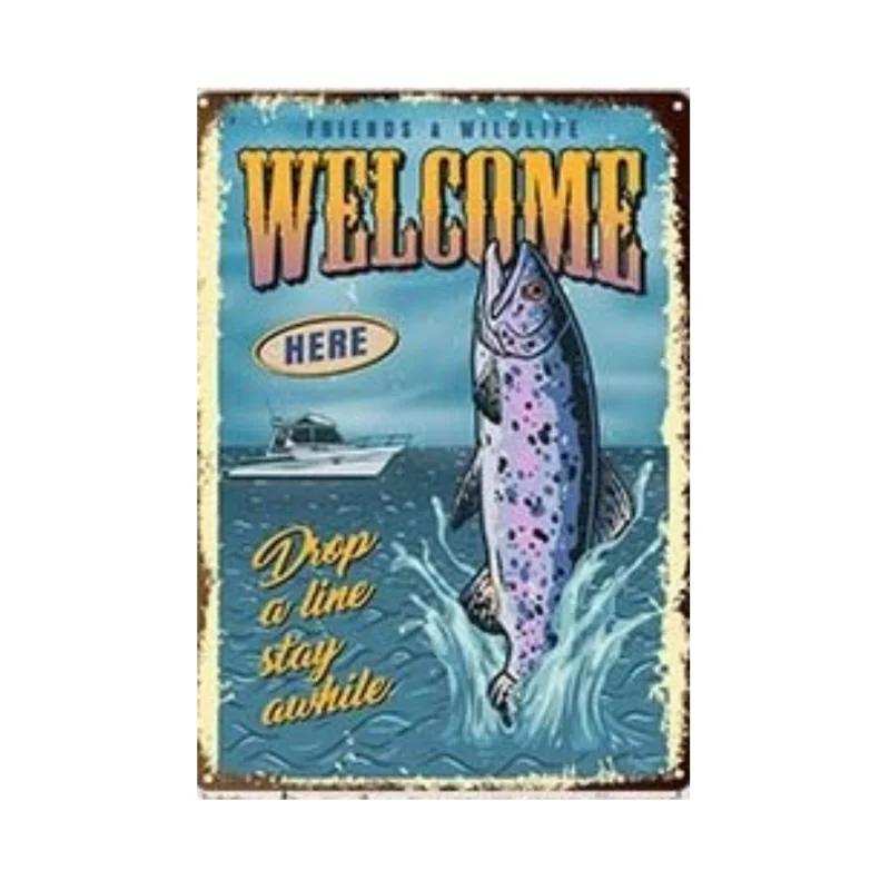 Fishing Metal Tin Sign Fishing Sign Vintage Metal Plate for Wall Poster Farm Art Decoration Stickers Plaques 8X12 Inch