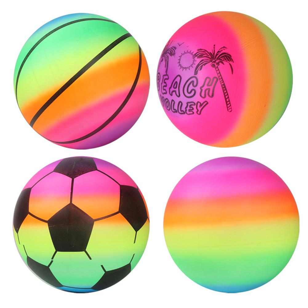 1 Pcs Rainbow Beach Ball Inflatable Summer Beach Ball Pool Swim Rubber Rainbow Beach Volleyball Garden Game Net Kids Toy