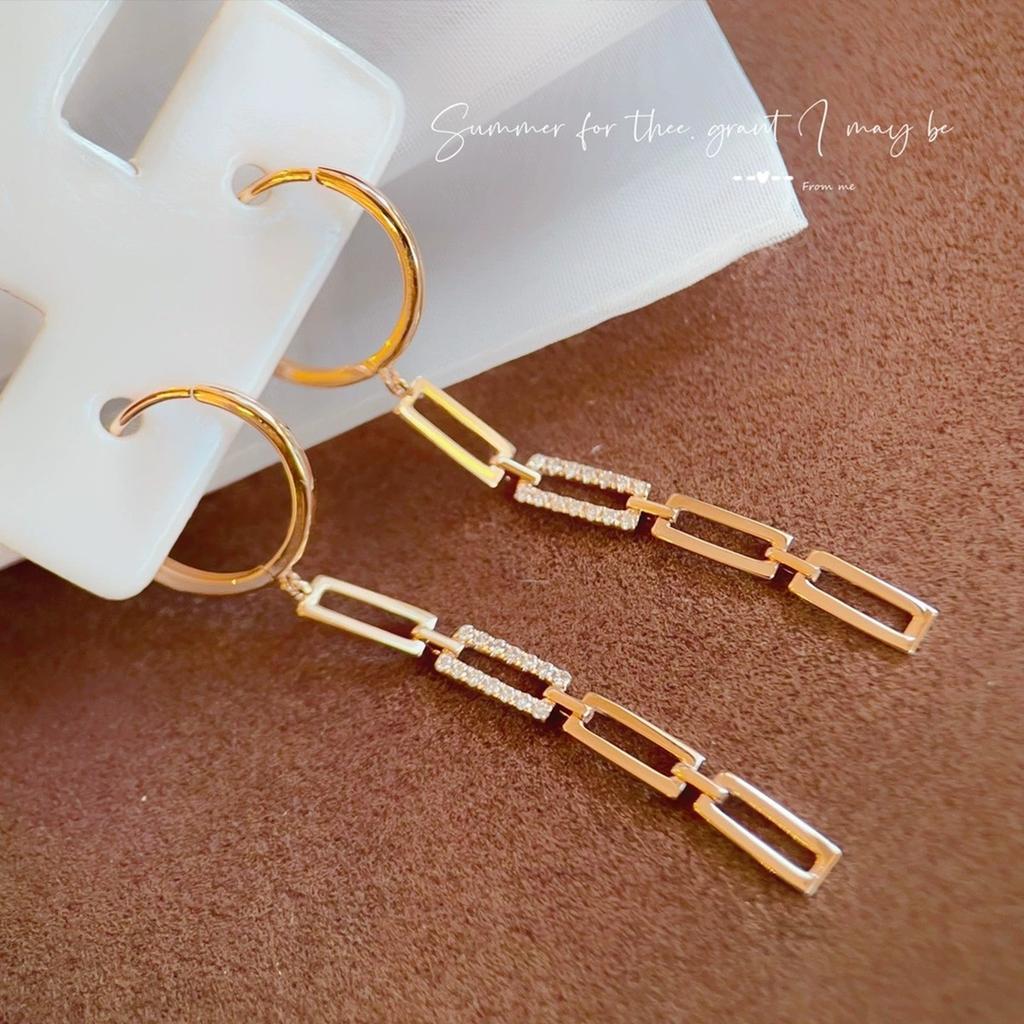 France Style Fashion Jewelry 925 Sterling Silver Chain Drop Tassel Hoop Earring Women 18K Gold Plated Versatile Silver Earring