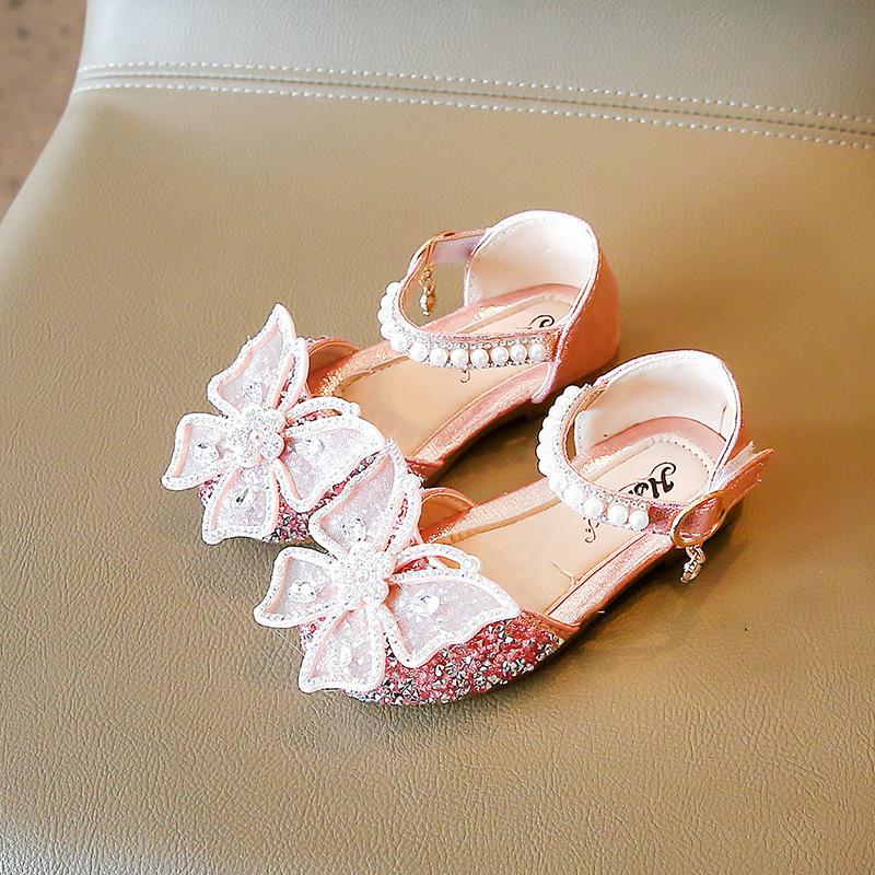 SandaliaSuper Beauty Girl Shoe2024Summer New Bow Princess Shoe Fashion Sandals Soft Sole Dance Shoe Banquet Shoe Casual Kid Shoe