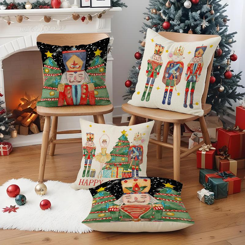 New Cartoon Character Christmas Pillowcase Linen Print Pillowcase Festive Room Sofa Decoration Cushion Cover