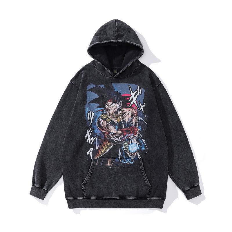 Japanese Cartoon Animation Direct Injection Printing Hooded Sweater Men'S Retro Washed Old Cotton Hoodie Men