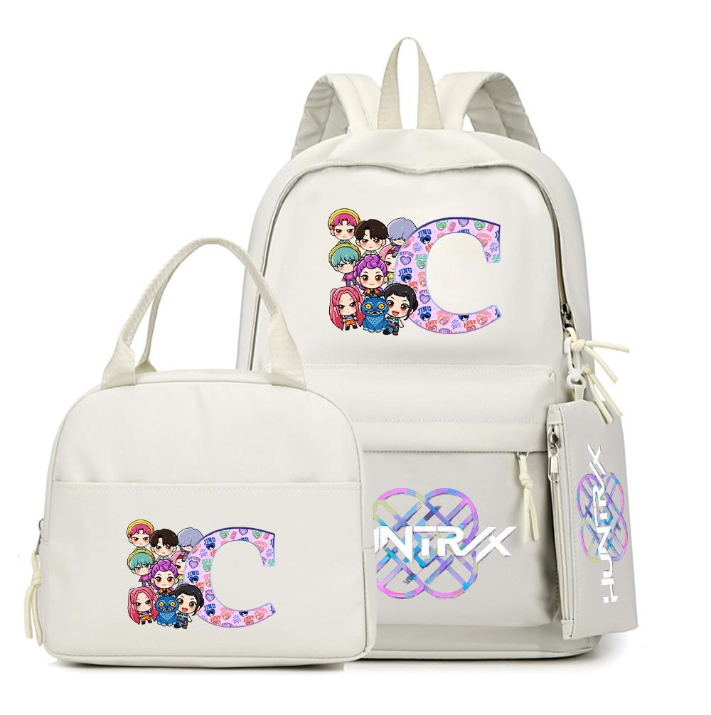 3Pcs/set 26 English Letter K-Pop Printed Backpack with Handbag Pencil Case for Teenager Student Boy Girl Schoolbag Large Capacity Travel Bag Rucksak