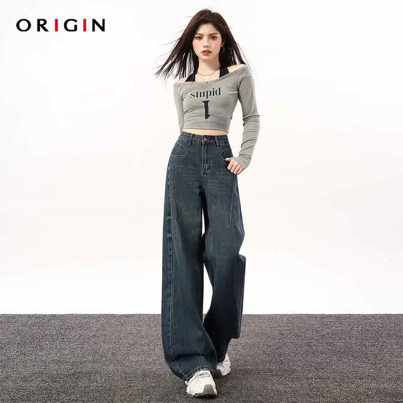 ORIGIN Women s American Retro Flared Wide-Leg Denim Jeans S