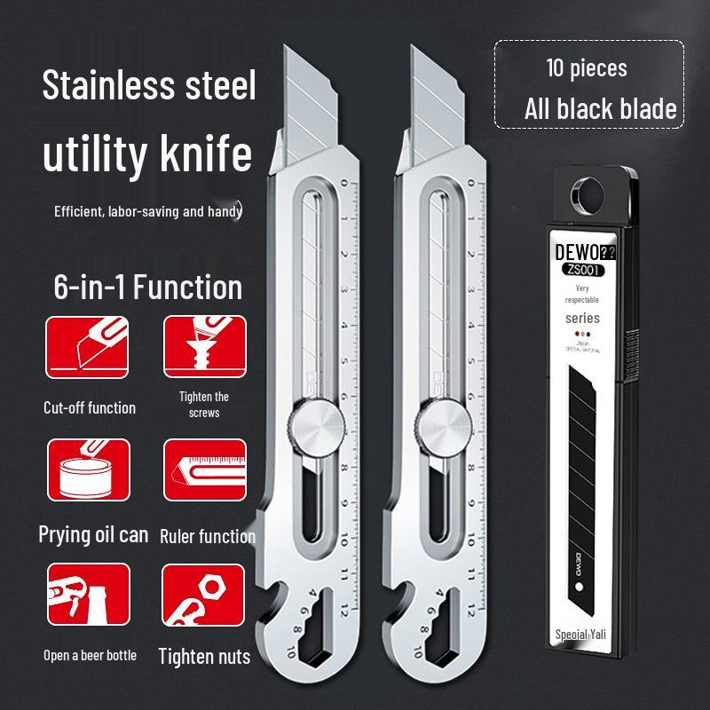 DEWO Heavy-Duty Stainless Steel Electrician's Folding Utility Knife with Cable and Wire Stripper, Thickened Hook.