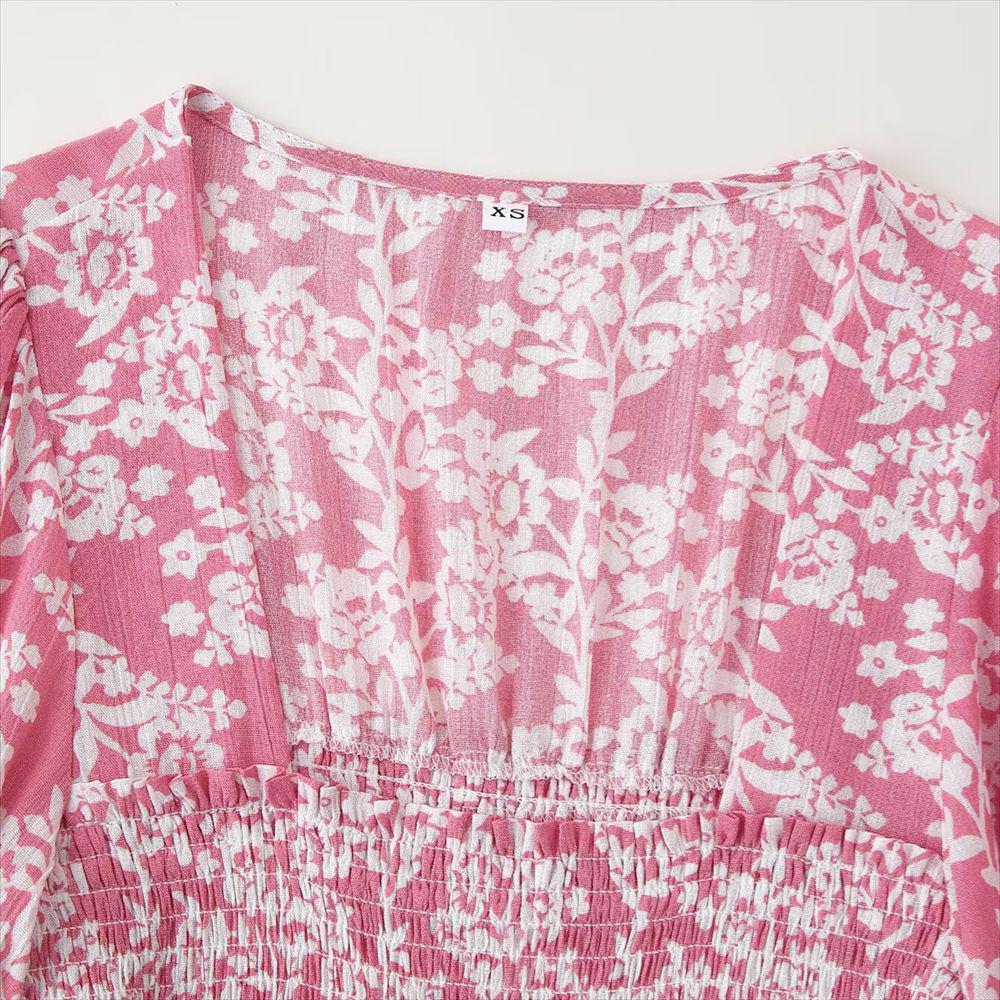 2025 Floral Print Elastic Waist Dress - Women's Spring/Summer Sweet Vacation Style