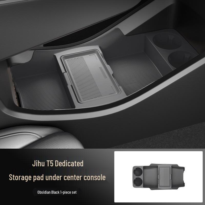 Compatible with 25 Jihu T5 models: Center Console Lower Storage Organizer for Interior Car Modification.