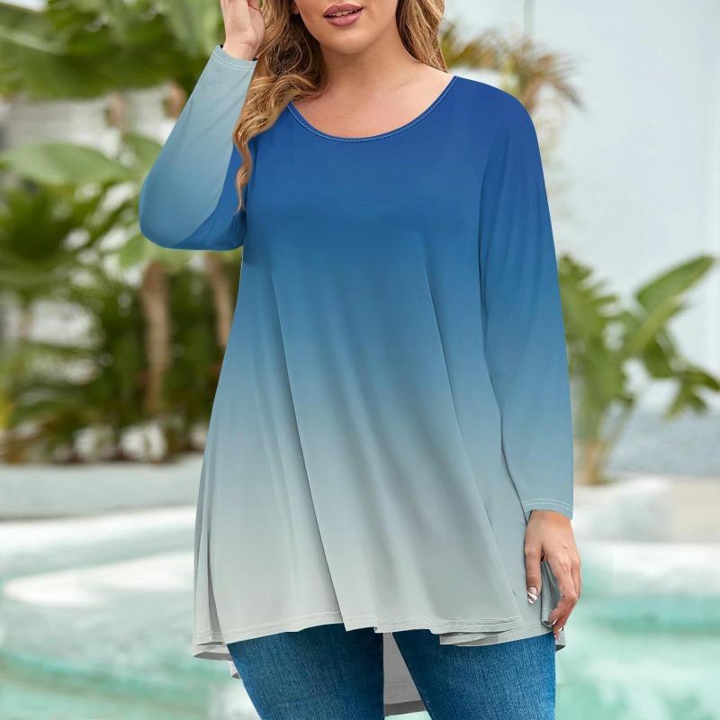 Women's Fashion Large Size Round Neck Long Sleeve Casual Print Loose Pullover Top T-Shirts Women’s