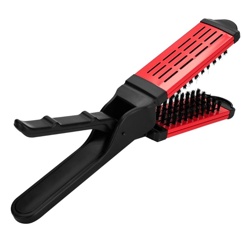 Double Sided Straightening Brush Clamp Hair Brush V-Shape Hair Styling Comb Hairdressing Tool for Home Barber Shop