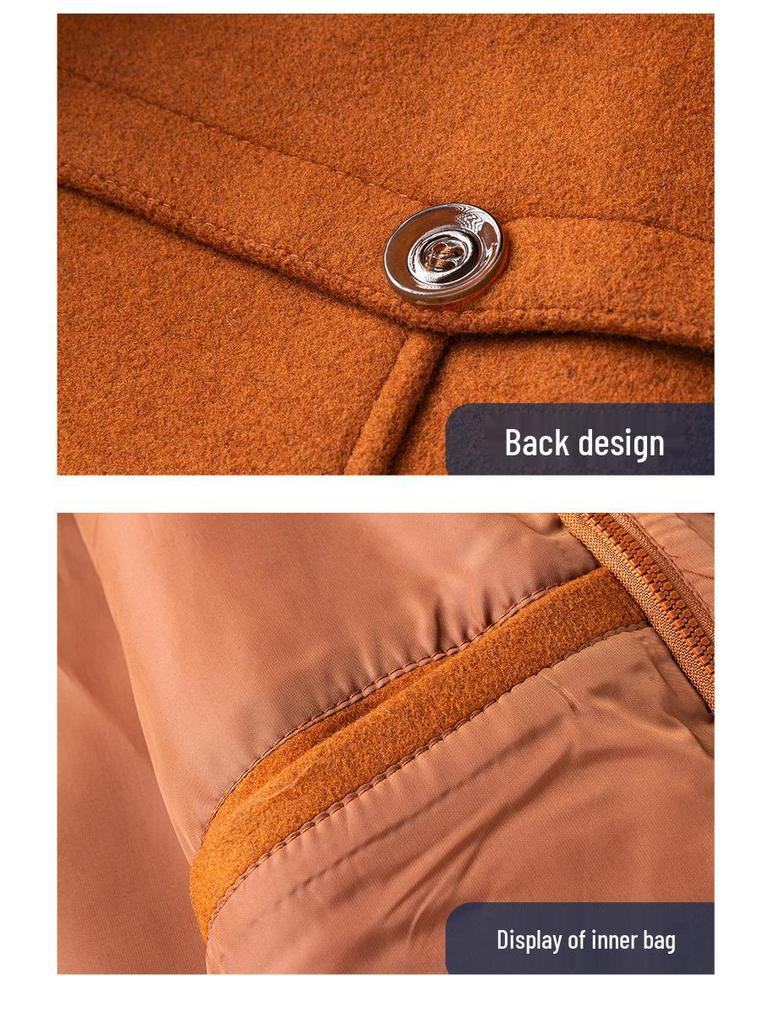 European Men's Wool Coat, Double Collar, Vertical Zipper.