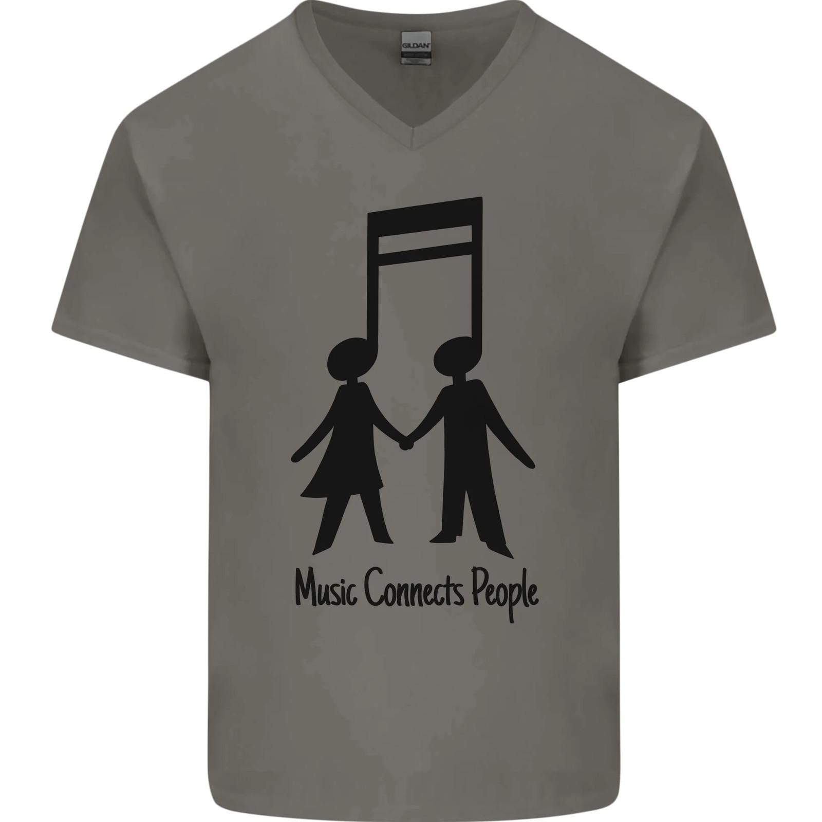 Music Connects Funny Valentines Day Mens VNeck Cotton T-shirt XL