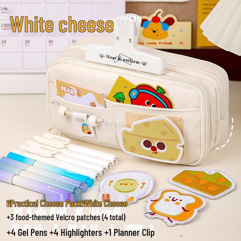 2025 Cute Velcro Cheese Pencil Case for Junior High and Elementary School Girls