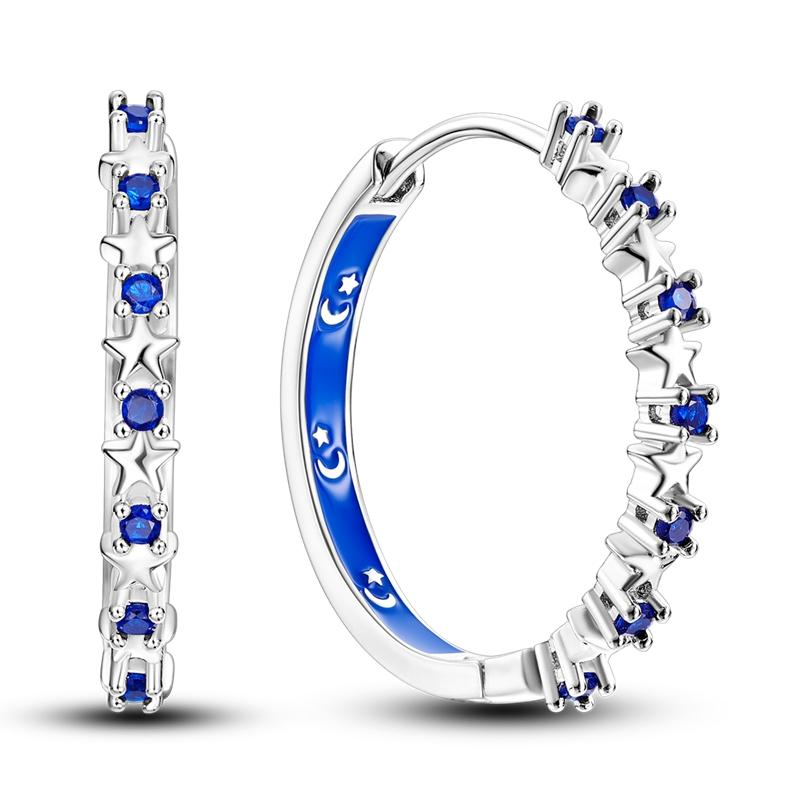 Orstarry 925 Silber Blauer Zirkon Sternenhimmel Ohrring Original Schmuck Creolen Damen Schmuck Party Trendige Geschenke