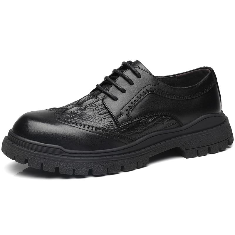 Men Spring Autum Leather Boots Men Fashion Crocodile Pattern Ankle Boots Business Casual Man Lace-up Shoes Chunky Work Shoes