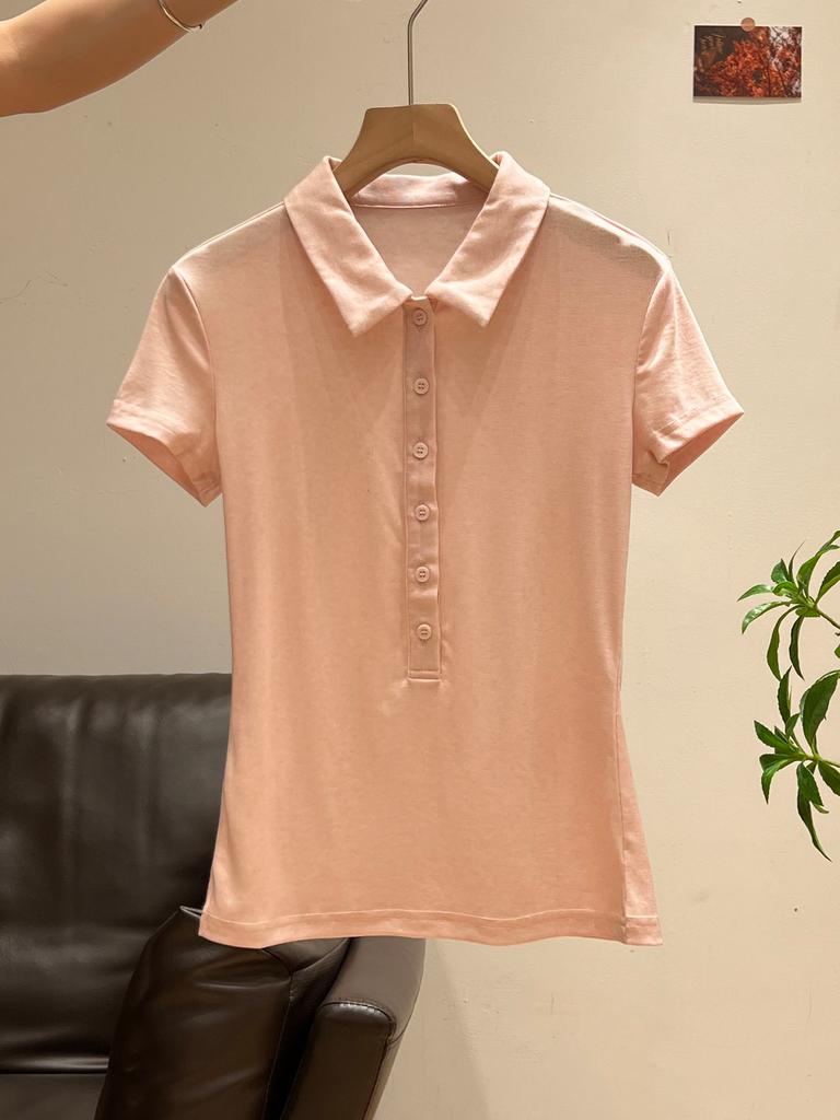 Premium Temperament POLO Lapel Waist Slim and Thin Shoulder T-shirt Spring and Summer Short-sleeved Beautiful 