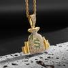 Hip Hop Punk Money Bag Pendant Necklace With Rope Chain Bling Cubic Zircon Necklace Cool Men's Rock Biker Jewelry Gift