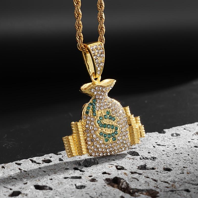 Hip Hop Punk Money Bag Pendant Necklace With Rope Chain Bling Cubic Zircon Necklace Cool Men's Rock Biker Jewelry Gift