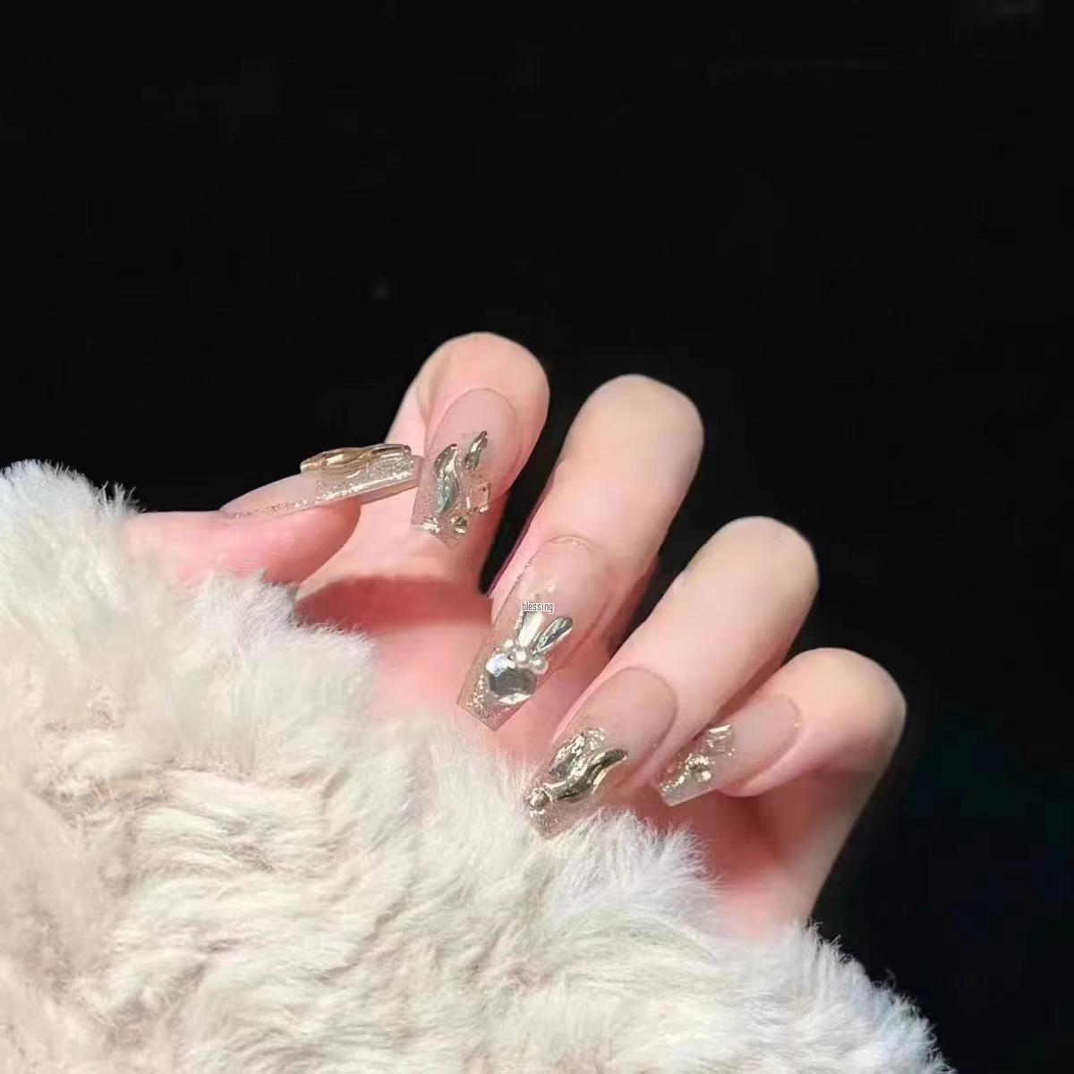 

A510 Heart Rabbit Diamond Luxury Glitter False Nail Art Patches