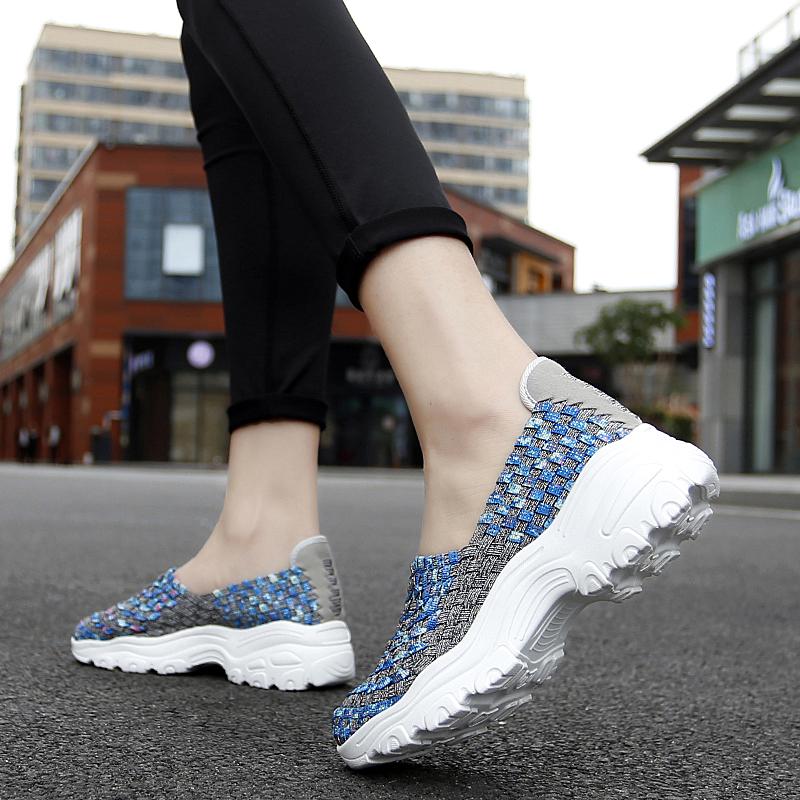 Summer Moccasin Pink Beach Shoes Women Multicolor Casual Weave Slip on Braided Elevator Sneakers Plus Size