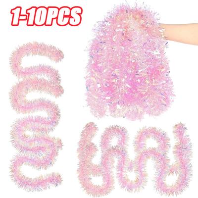 1-10PCS 78.7 Inch Pink Tinsel Garland - Shiny Metallic Glitter Party Decor ForChristmas Wedding Birthday Holiday Home Decoration
