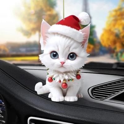 Cat Kitten Pendant with Hat Car Rearview Mirror Hanging Ornament Decor Acrylic
