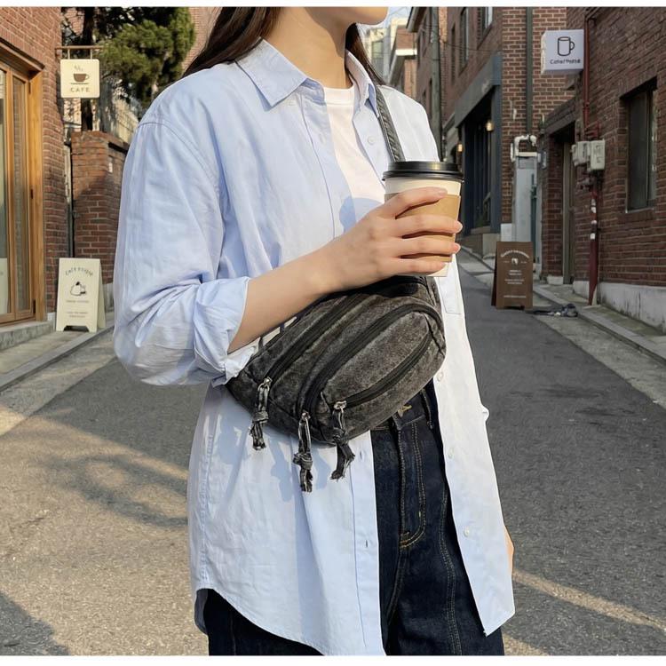 Borsa a Tracolla in Tela di Jeans Retrò Hong Kong - Unisex, Casual, Stile a Spalla Singola
