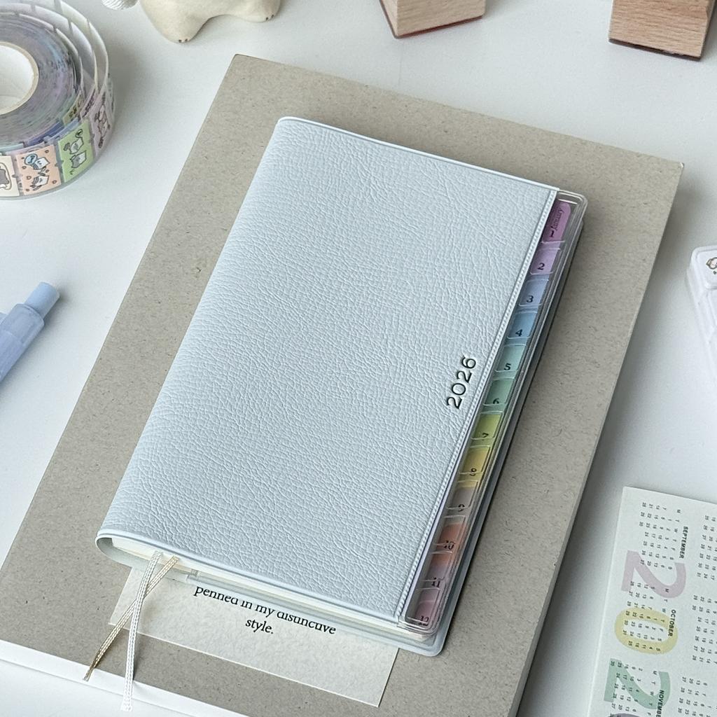 Portable Planner Memo Leather Schedule Notebook Colorful Index Diary Notebook Monthly Weekly Plan Notes for Students