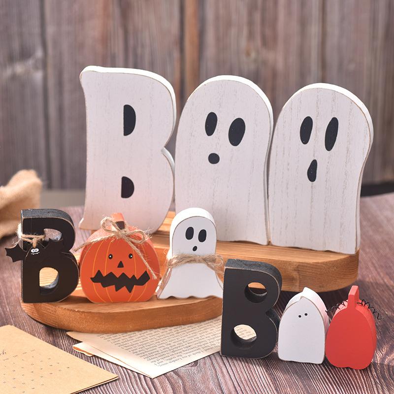 Halloween Decorations, BOO, Ghost Ornaments, Wooden, Halloween Tray Decorations, Ghost Festival Decorations, Holiday Decorations