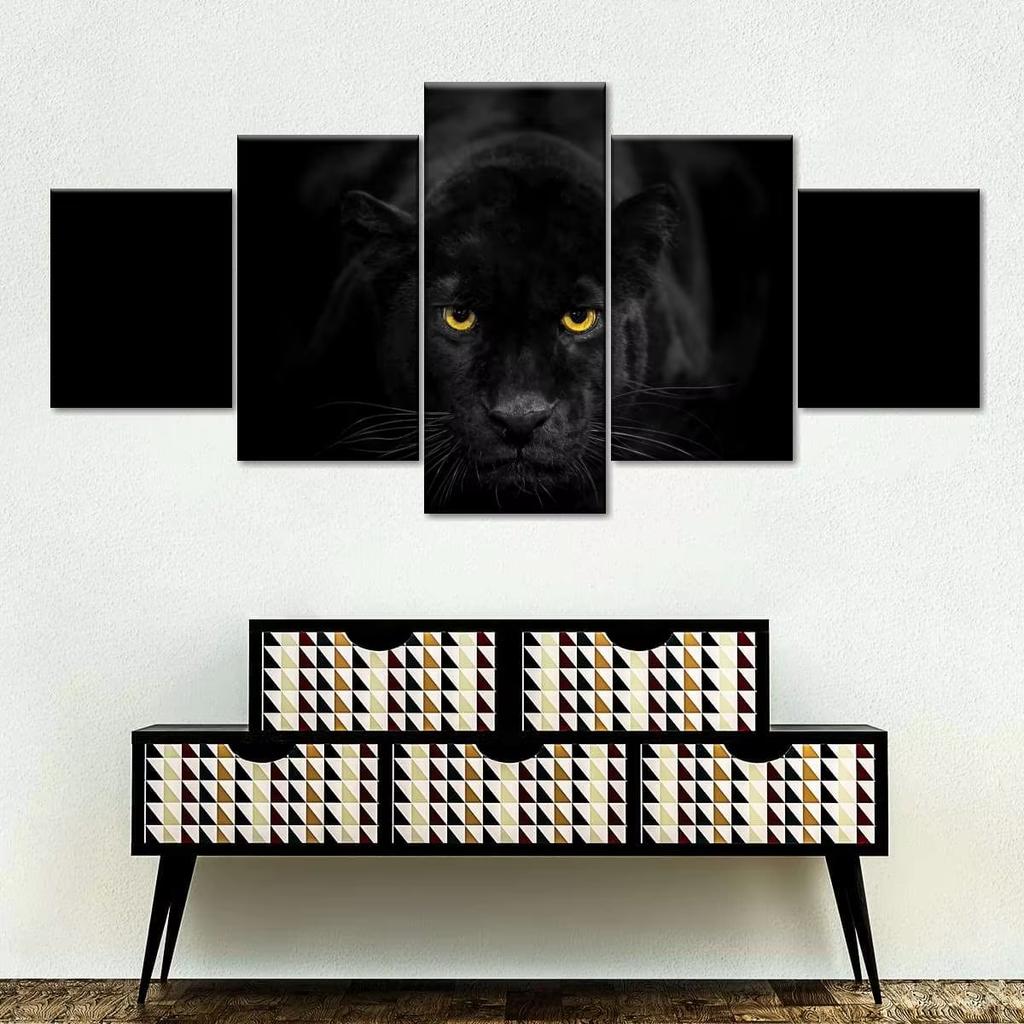 5-teilige Seltene Schwarzer Panther Wandkunst Schwarzer Leopard HD Bilder Leinwandbild Wandkunst für Wohnzimmer Wanddekoration Ohne Rahmen
