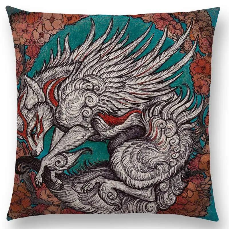 Dark Creatures Mysterious Mythical Beasts Sofa Pillow Case Cat Deer Bird Fox Tiger Snake Cushion Cover